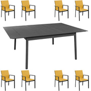 OFFERTA TAVOLO DUBLINO ALLUNGABILE 140/200X140 GRAFITE +8 POLTRONE DELIA GRAFITE/MOSTARDA