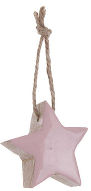 PENDAGLIO STELLA ROSA IN LEGNO 5CM