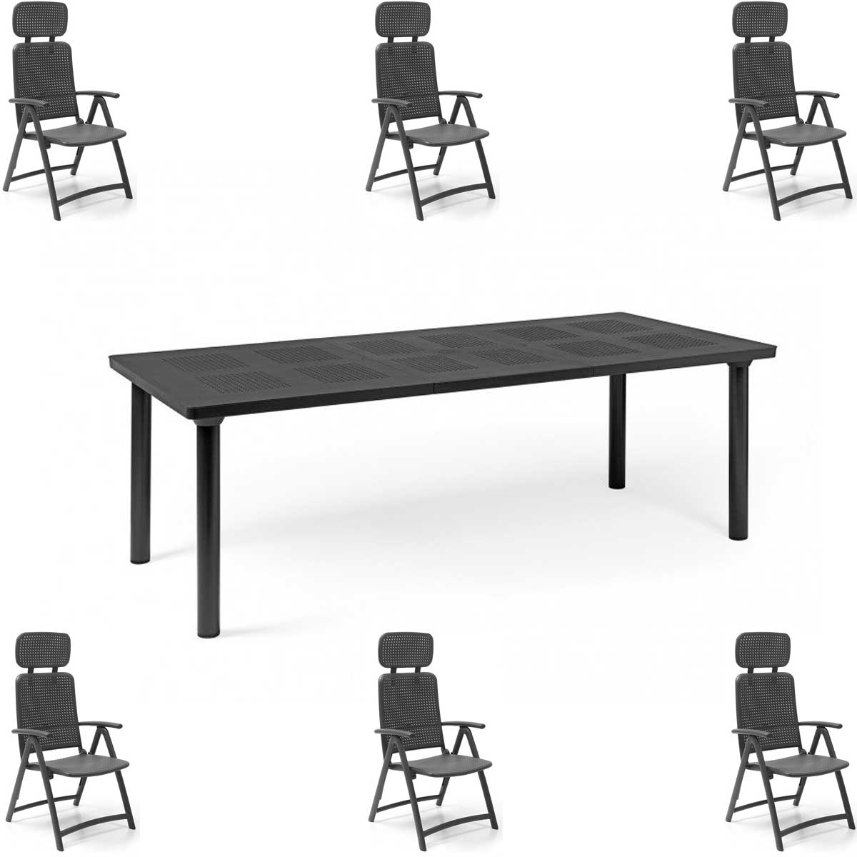 ANGEBOT: AUSZIEHBARER LIBECCIO-TISCH 160/220 CM + 6 AQUAMARINE-SESSEL IN IHRER FARBWAHL