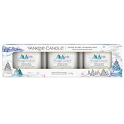 3 CANDELE PROFUMATE VOTIVE IN VETRO SNOW GLOBE WONDERLAND
