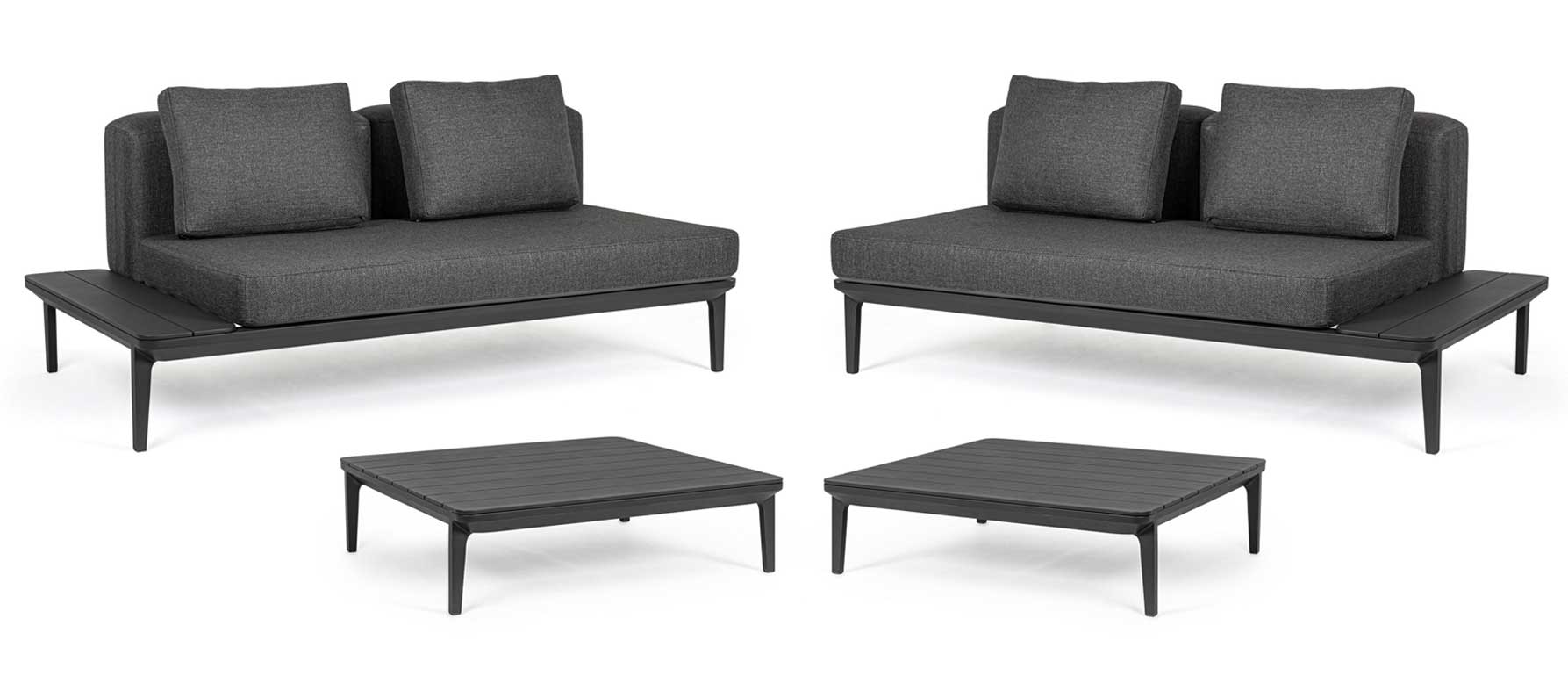 2 DIVANI 2 POSTI LOUNGE MATRIX ANTRACITE + 2 TAVOLINI MATRIX 99X99CM