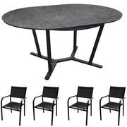 TAVOLO ALLUNGABILE VALENZA 125/175CM GRAFITE IN SPC +4 POLTRONA DUCA GRAFITE/NERO