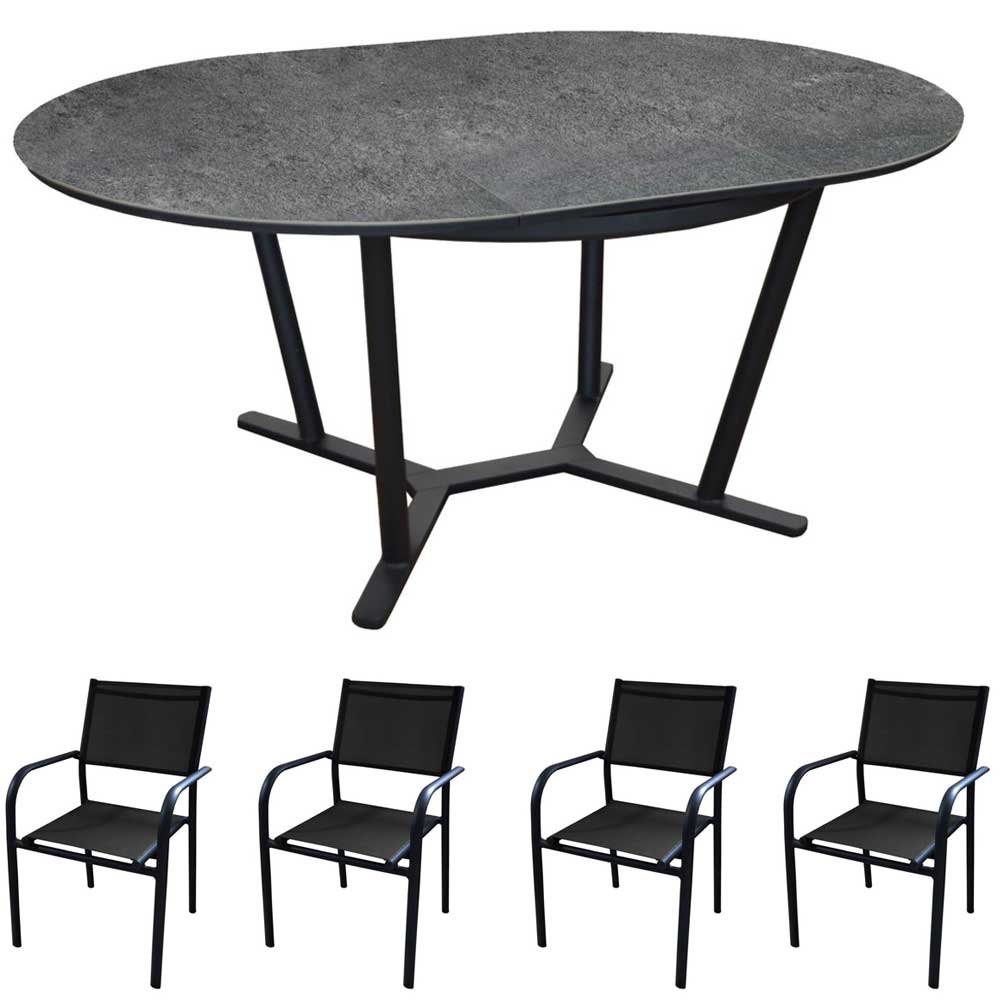 TAVOLO ALLUNGABILE VALENZA 125/175CM GRAFITE IN SPC +4 POLTRONA DUCA GRAFITE/NERO