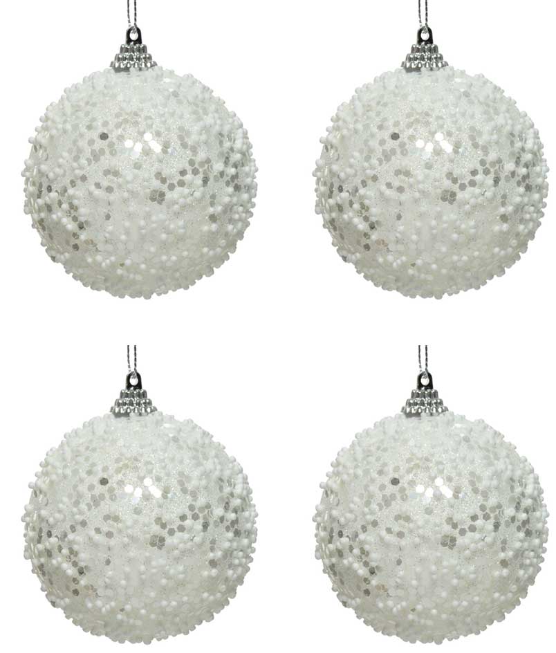 OFFERTA 4 PALLINE 8CM CON GLITTER BIANCO INVERNO