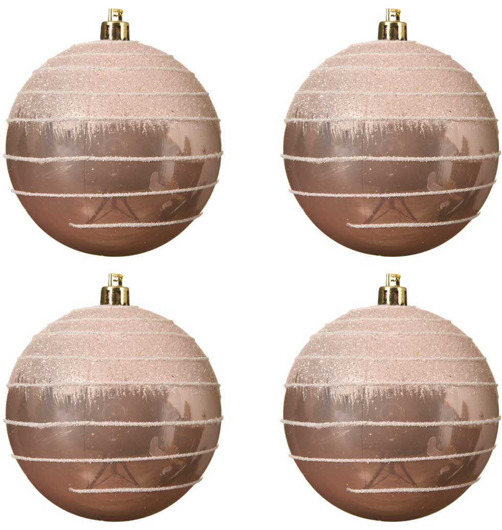 OFFERTA 4 PALLINE 8CM ROSA CIPRIA CON DECORAZIONE GLITTER