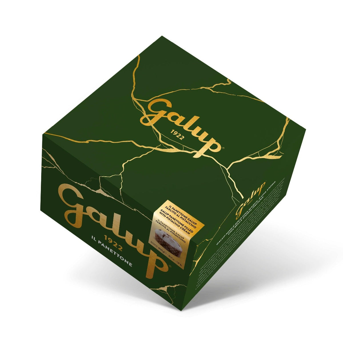 PANETTONE GALUP GOCCE DI CIOCCOLATO BIANCO FARCITO CON CREMA AL PISTACCHIO 900G