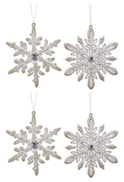 OFFERTA 4 FIOCCHI DI NEVE APPENDIBILI 0,5X9X13CM CHAMPAGNE ASSORTITI