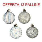 OFFERTA 12 PALLINE DECORAZIONE STRISCE BLU 8CM ASSORTITE