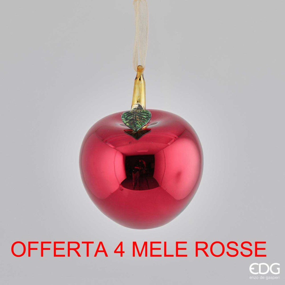 OFFERTA 4 MELE ROSSE IN VETRO APPENDIBILI 14CM