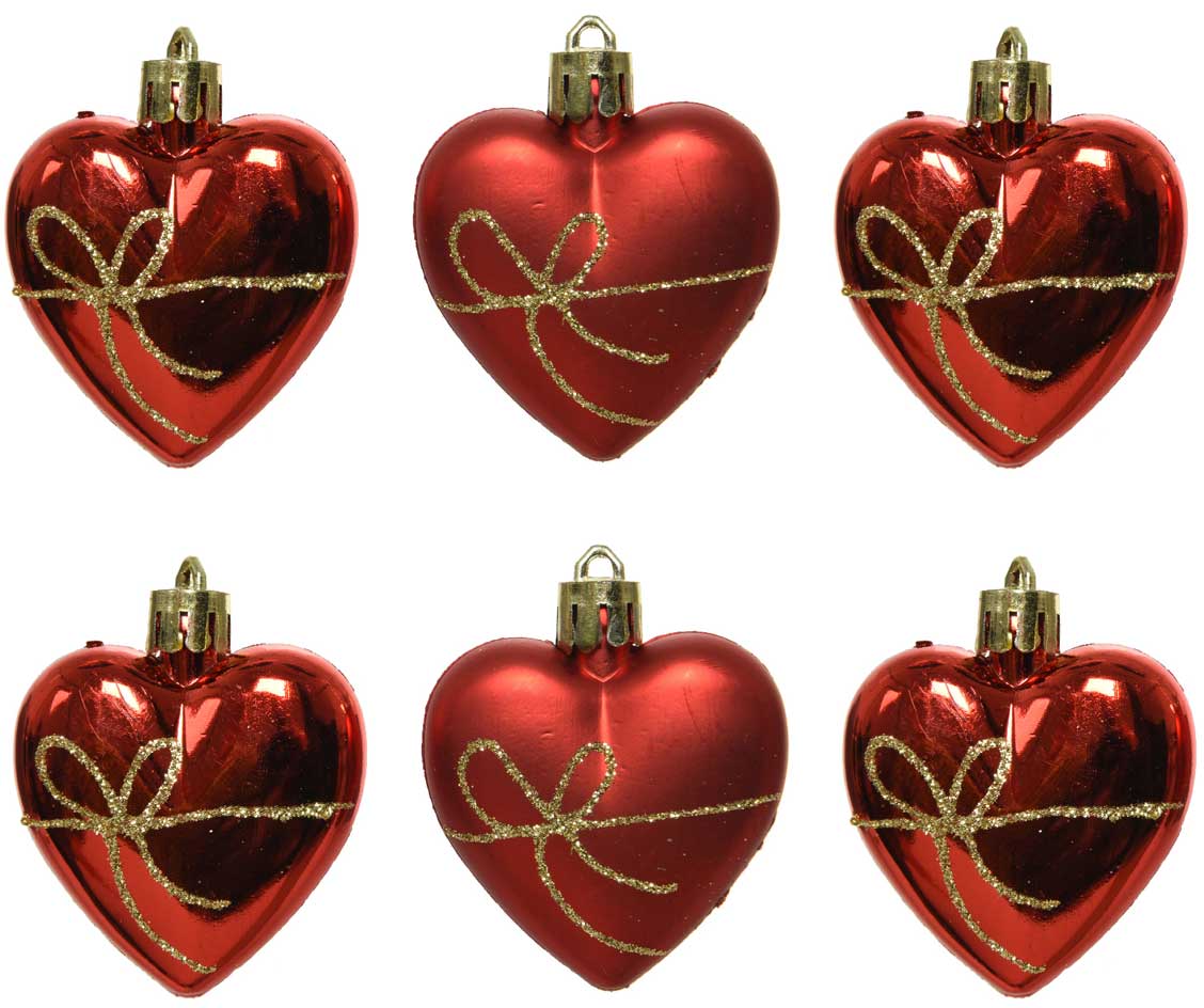OFFERTA 6 CUORI NATALIZI LUCIDO/OPACO DA APPENDERE ASSORTITI