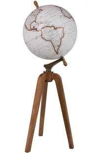Mappamondo con Piede XL 40x40x104 cm Bianco/Naturale