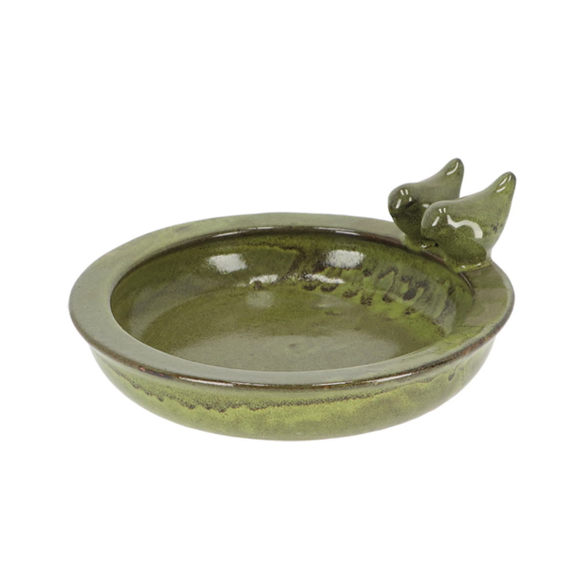BAGNETTO TONDO VERDE CON UCCELLINI IN CERAMICA