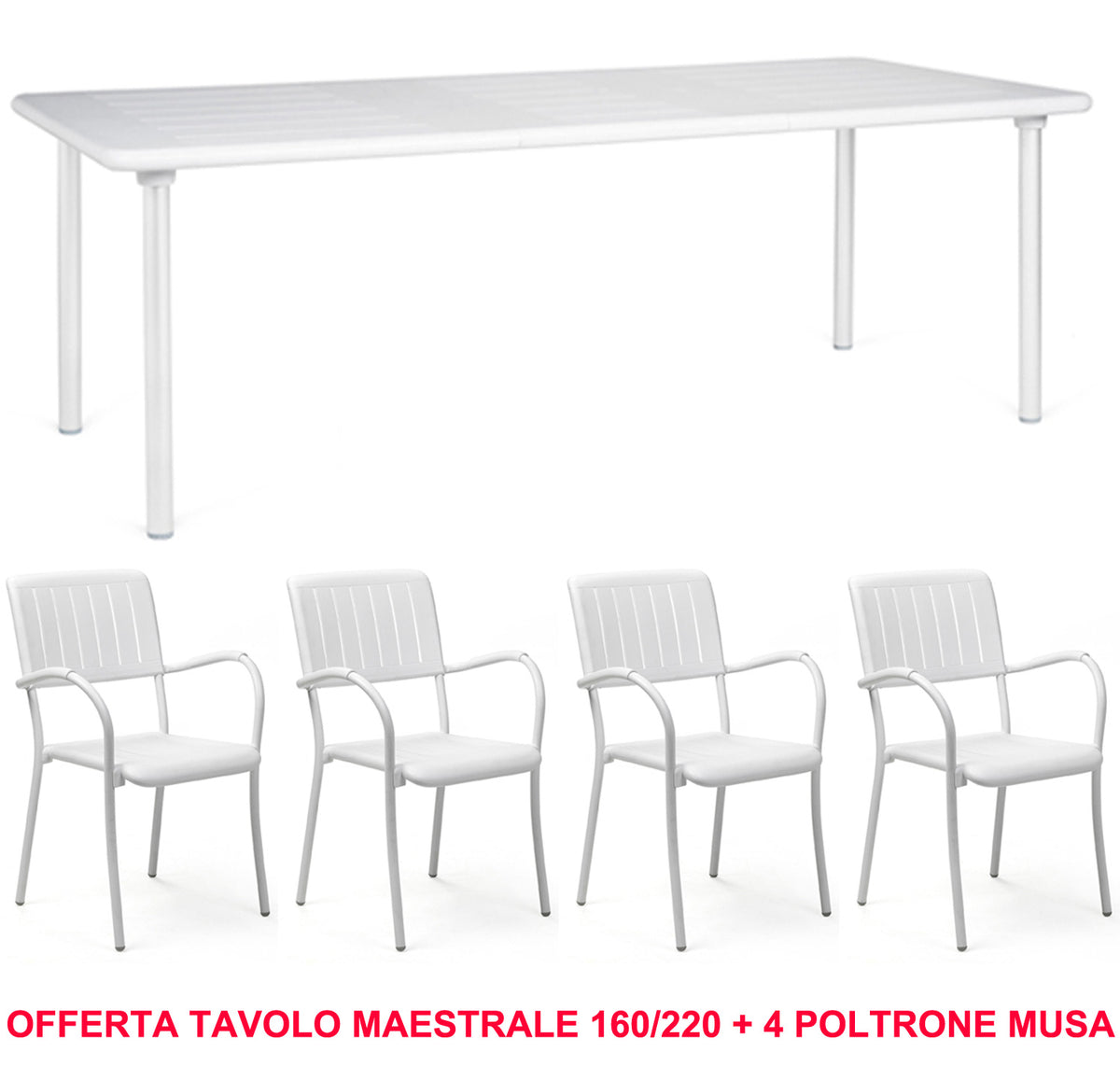 ANGEBOT: MAESTRALE-TISCH 160/220 CM AUSZIEHBAR + 4 MUSA-SESSEL IN IHRER WAHL