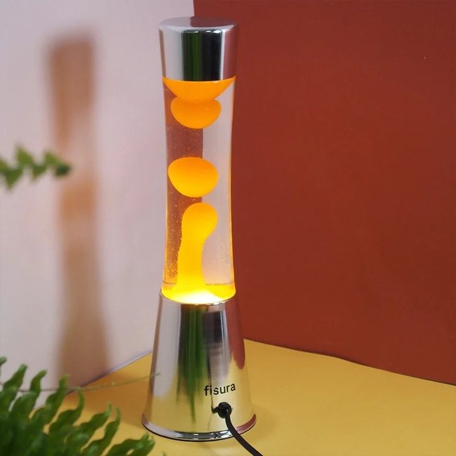 LAMPADA LAVA LAMP CHROME ARANCIONE LIQUIDO TRASPARENTE H40CM