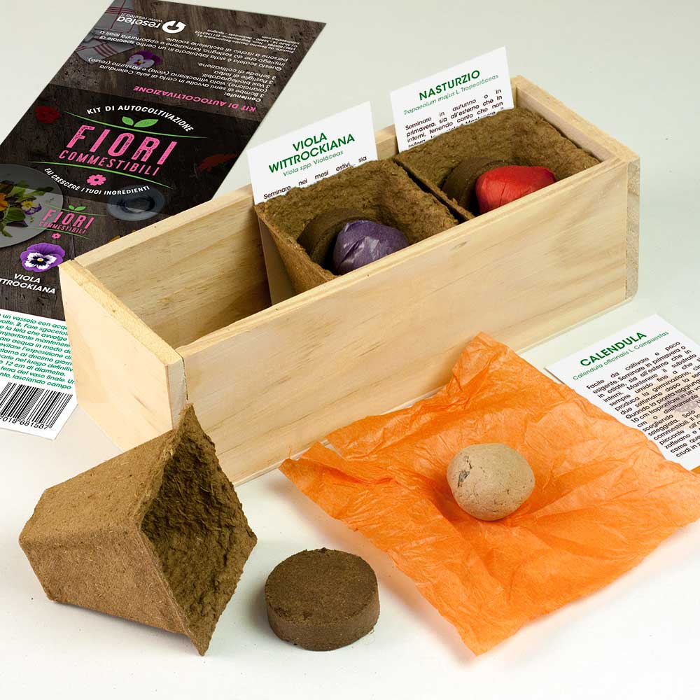 KIT DI AUTOCOLTIVAZIONI FIORI COMMESTIBILI (CALENDULA, VIOLA VITTROCKIANA E NASTURZIO)