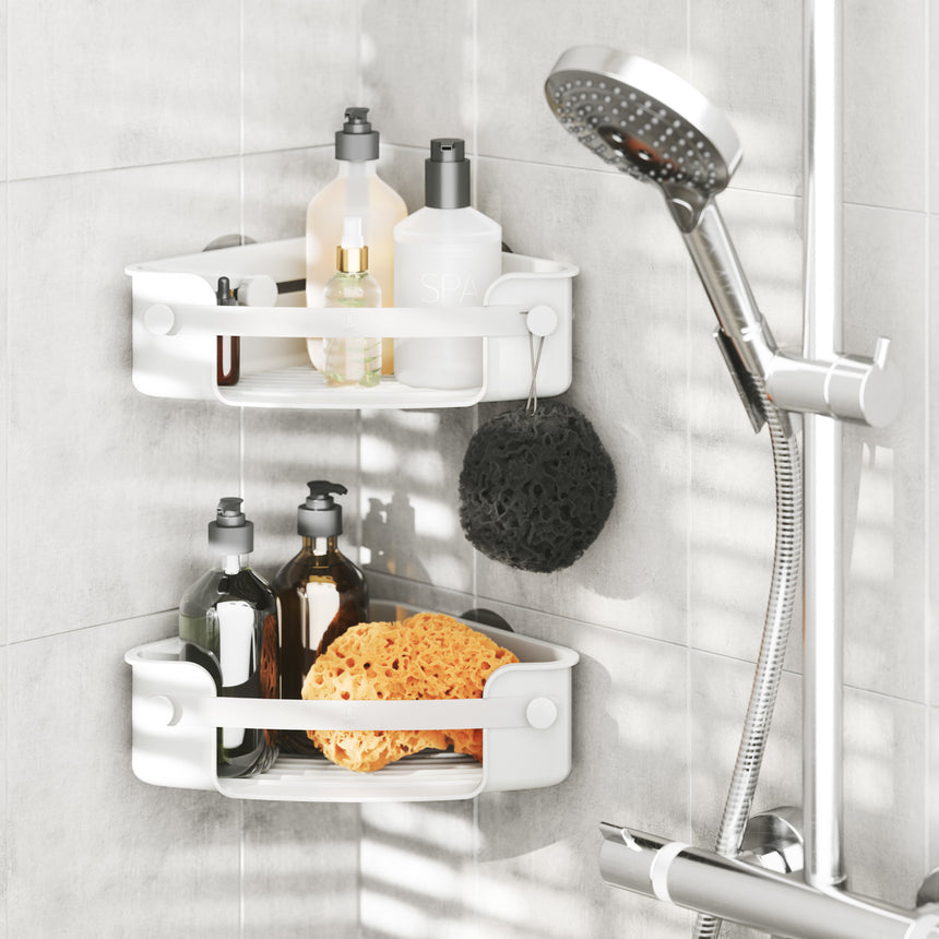 Cestino Angolare per Doccia Flex con Fissaggio Adesivo 22x22x8 cm Bianco Umbra