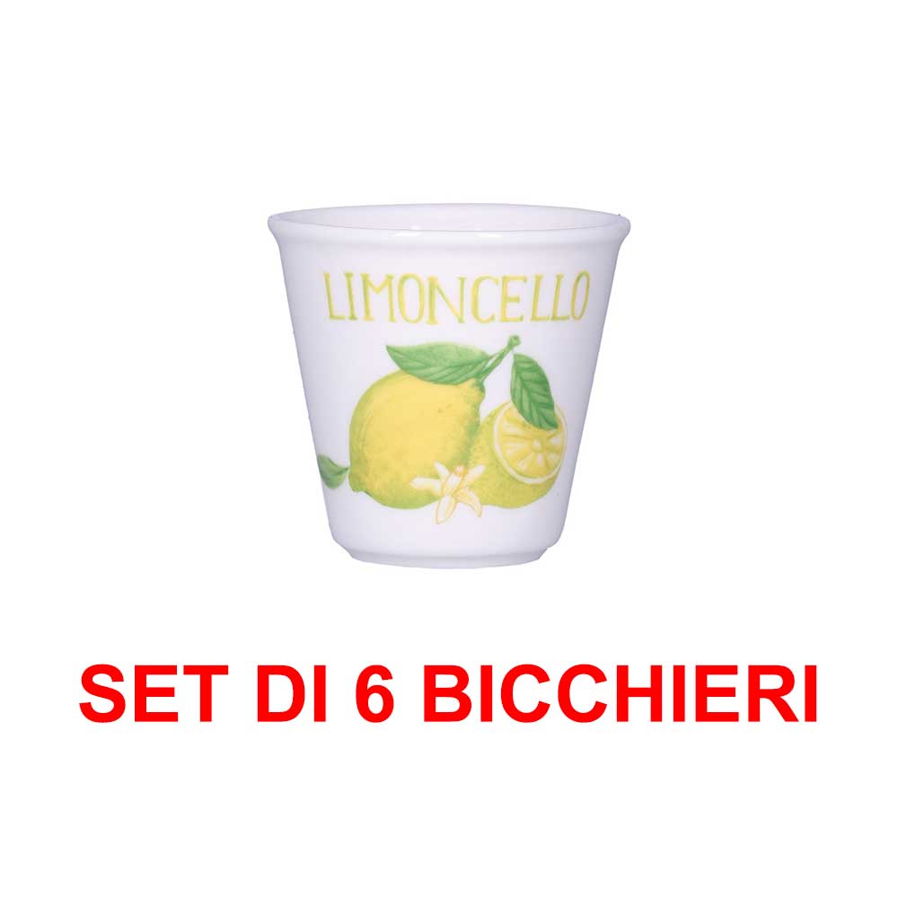 SET 6 BICCHIERINI LIMONCELLO 75CC IN PORCELLANA LINEA LIQUORELLI