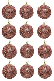 OFFERTA 12 PALLINE DI NATALE CON GLITTER E PAILLETS 8CM ROSA CIPRIA