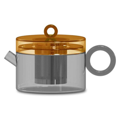 TEIERA IN VETRO BOROSILICATO GRIGIO E ARANCIO 800ML LINEA OLIMPIA