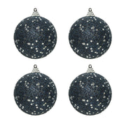 OFFERTA 4 PALLINE DI NATALE CON STELLE ARGENTATE 8CM COLORE BLU