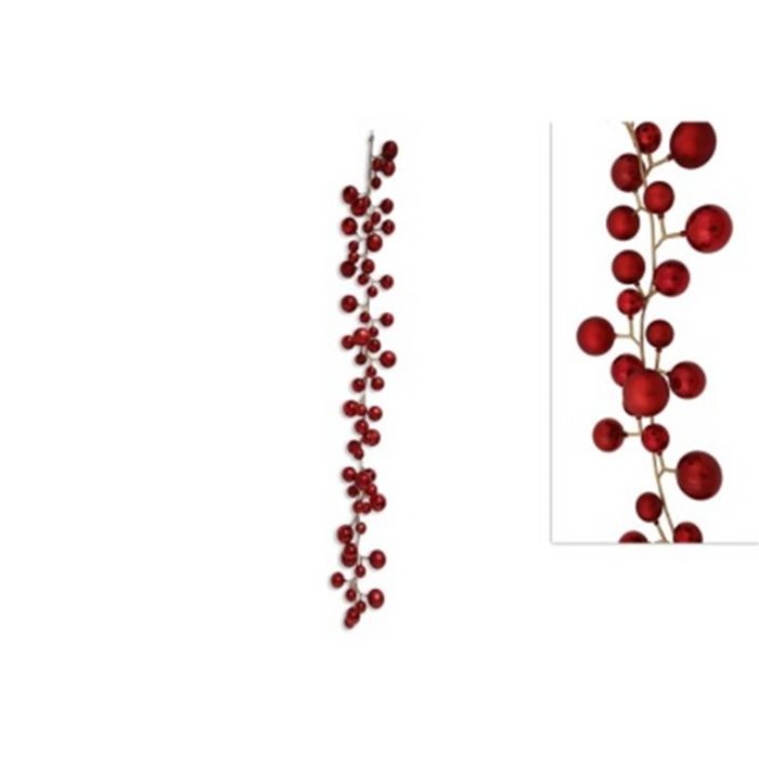GHIRLANDA NATALIZIA CON 60 PALLINE, 180CM, COLORE ROSSO