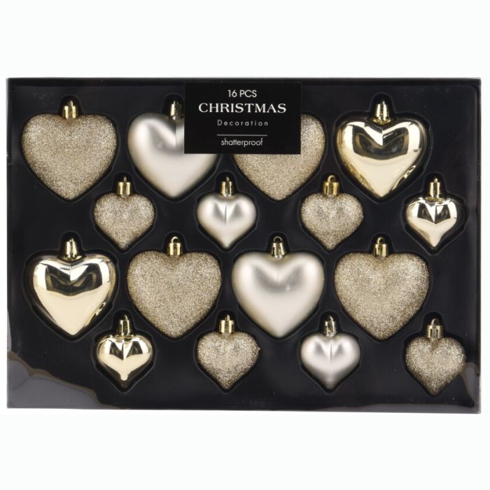SET 16 ADDOBBI PER ALBERO DI NATALE, COLORE CHAMPAGNE