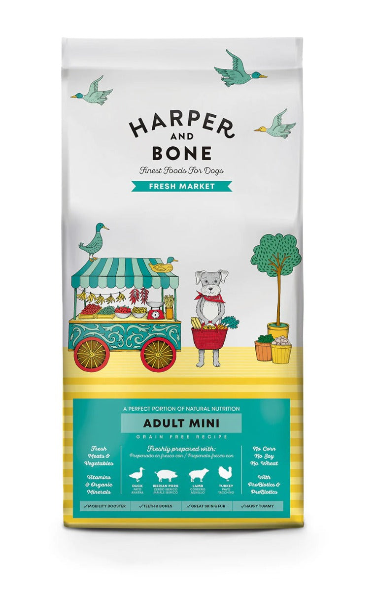 CROCCHETTE PER CANI HARPER AND BONE ADULT DOG MINI FRESH MARKET 2KG - ANATRA, MAIALE IBERICO, AGNELLO E TACCHINO