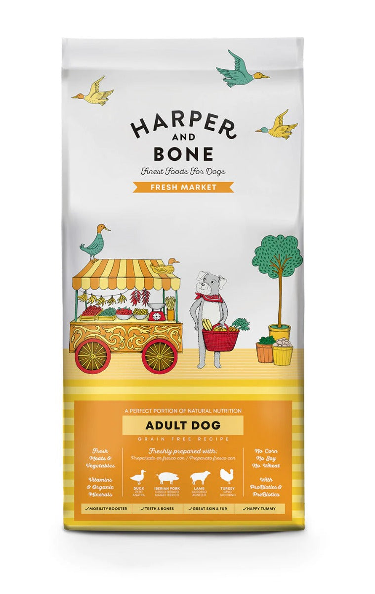 CROCCHETTE PER CANI HARPER AND BONE ADULT DOG MEDIUM/LARGE FRESH MARKET 12KG - ANATRA, MAIALE IBERICO, AGNELLO E TACCHINO