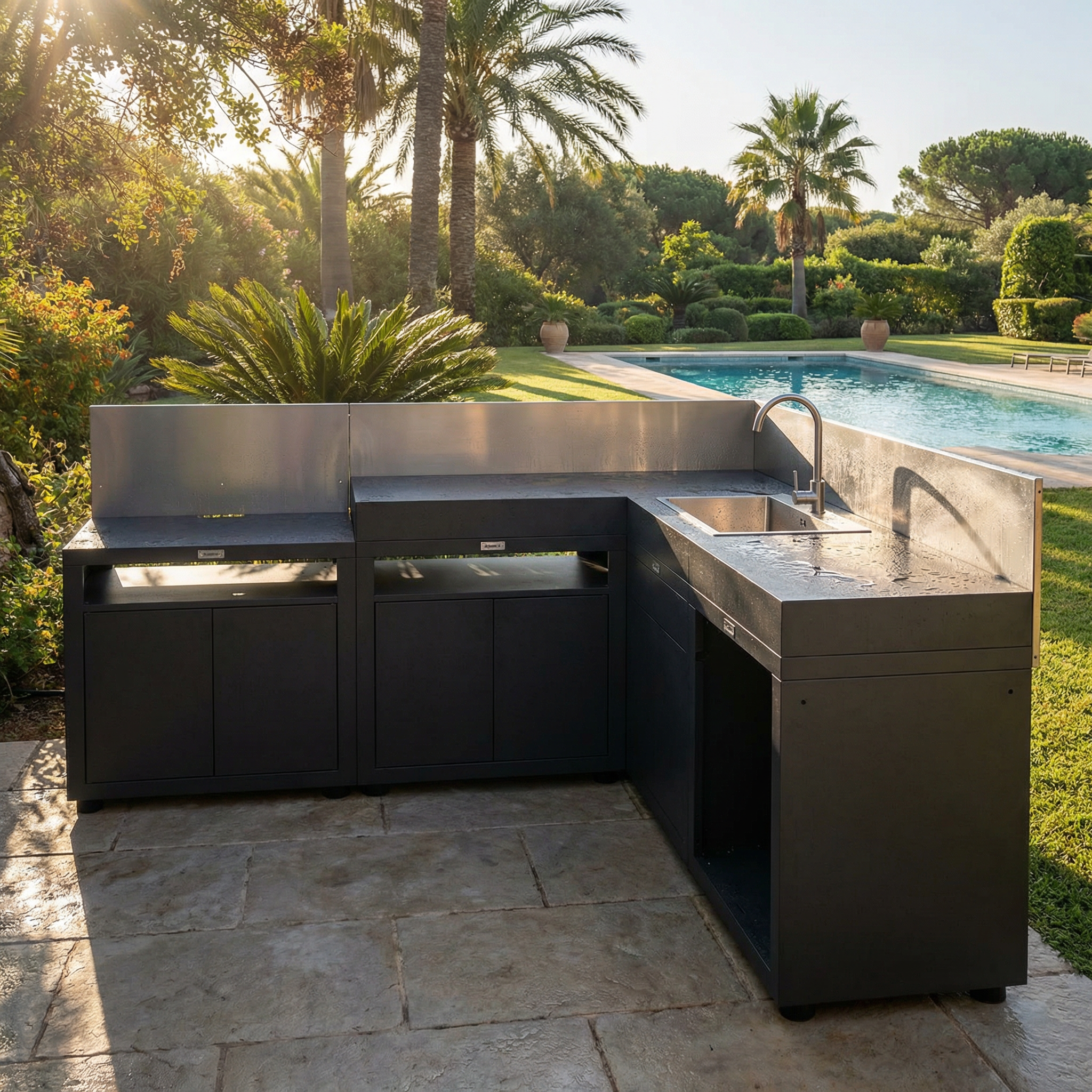 CUCINA ANGOLARE 5 MODULI CON PANNELLI PARASCHIZZI - NERO