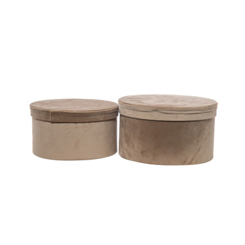 SET 2 SCATOLE CILINDRICHE IN VELLUTO BEIGE