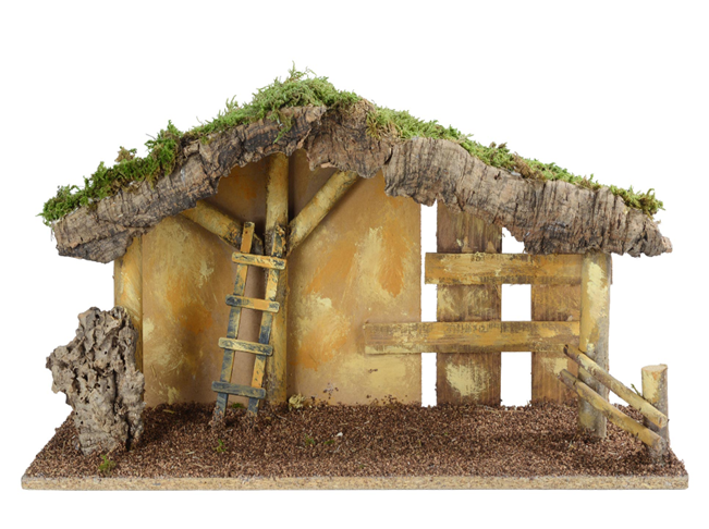 Capanna Presepe effetto legno e muschio 53x20x26cm Peraga Christmas