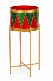 Vaso Tamburo Piedistallo Rosso Verde Oro Peraga Christmas