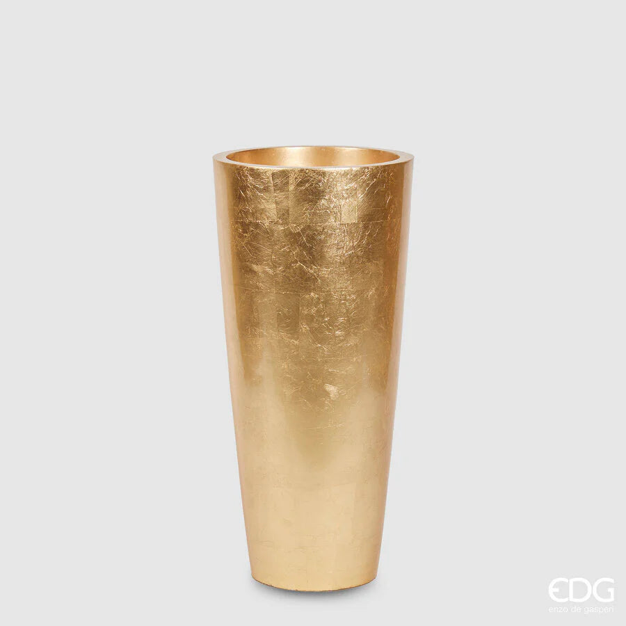 VASO VETRORESINA ROTONDO BOMBATO H 80 CM D 37 CM ORO
