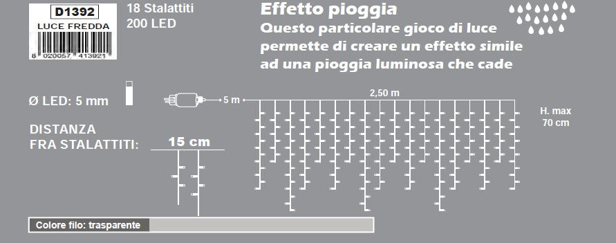 TENDA CON STALATTITI 200 LED BIANCO GHIACCIO CON GIOCHI DI LUCE 2.5MT