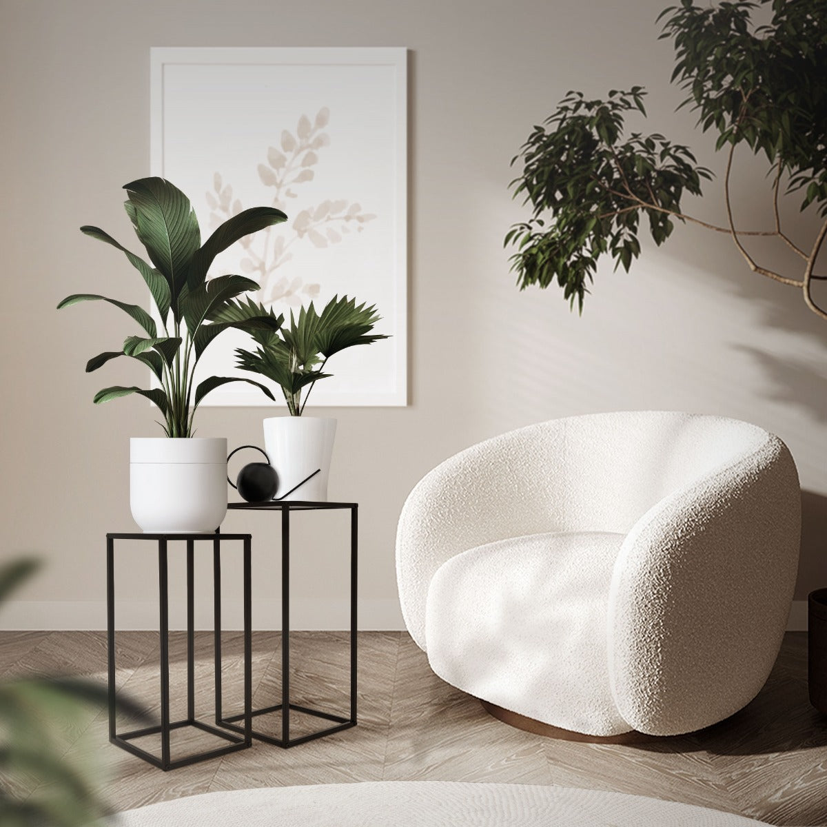 SET 2 SUPPORTI PER FIORI E PIANTE NERO IN METALLO 50/60 CM