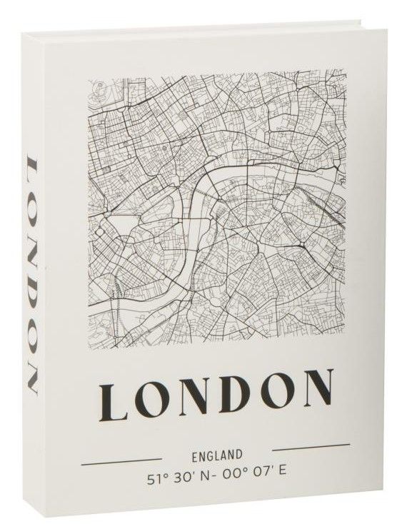 Scatola Contenitore a Libro Londra Bianco Mappa Nera
