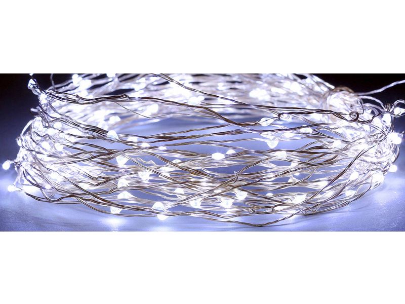 80 MICROLED BIANCO FREDDO CASCATA A BATTERIE CON 8 GIOCHI DI LUCE