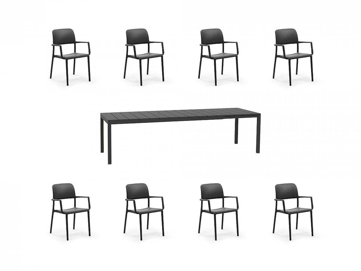 OFFERTA TAVOLO RIO ALLUNGABILE 210/280CM +8 POLTRONE RIVA COLORE A SCELTA