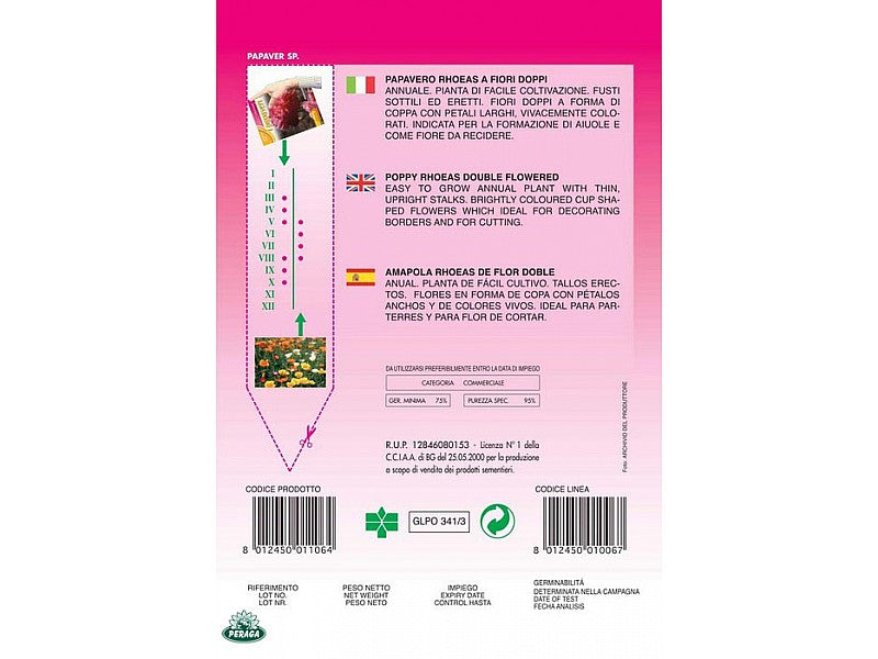 BUSTINA CON SEMI DI PAPAVERO RHOEAS A FIORI DOPPI