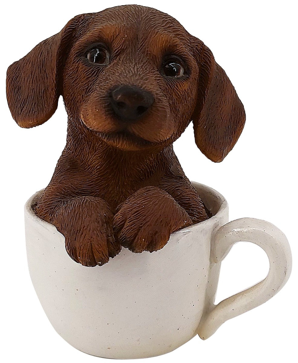 STATUETTA BASSOTTO IN TAZZA CM.10 VETRORESINA
