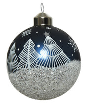 PALLINA DI NATALE  IN VETRO BLU CON DECORAZIONE FIOCCHI DI NEVE E ALBERO 8CM