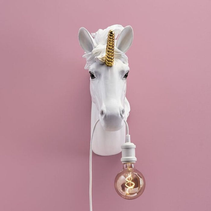 LAMPADA DA PARETE UNICORNO, 41,5X17,5X42CM, BIANCO E ORO