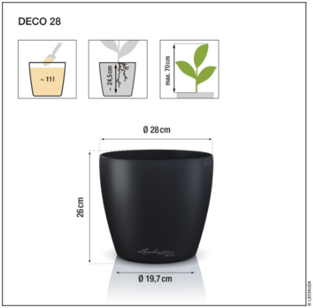 Vaso Classico "Deco 28" D28 H26CM Grigio Ardesia Opaco LECHUZA