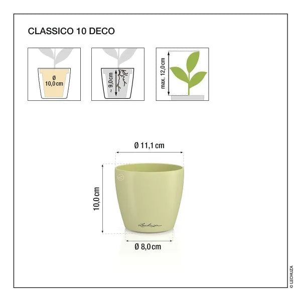 Vaso Classico "Deco 10" D11 H10CM Verde Tiglio Opaco LECHUZA