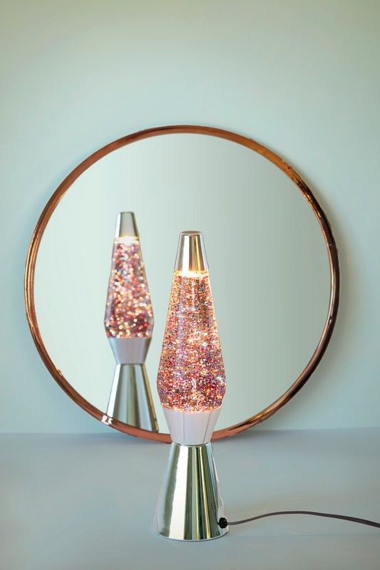 LAMPADA LAVA LAMP BULLET ROSA GLITTER LIQUIDO TRASPARENTE H40CM