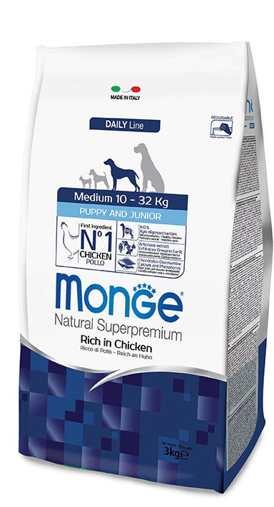 MONGE CIBO SECCO CANE CROCCANTINI PUPPY & JUNIOR MEDIUM AL POLLO 3 KG