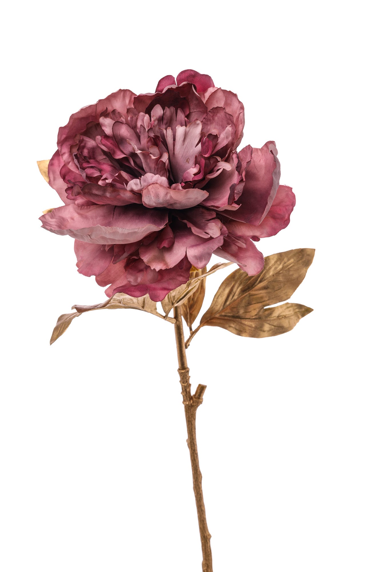 RAMO ORO CON PEONIA ROSA 70CM