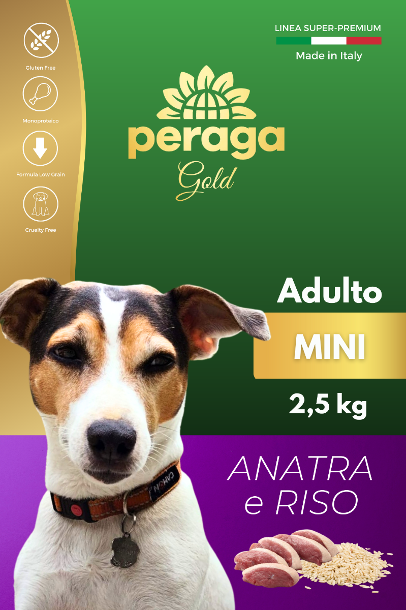 CROCCHETTE PERAGA LINEA GOLD - CANE ADULTO ANATRA E RISO MINI 2,5 KG