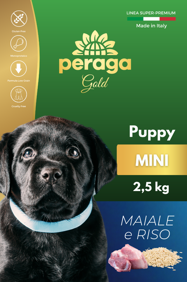 CROCCHETTE PERAGA LINEA GOLD - CANE CUCCIOLO PUPPY MINI MAIALE E RISO 2,5 KG