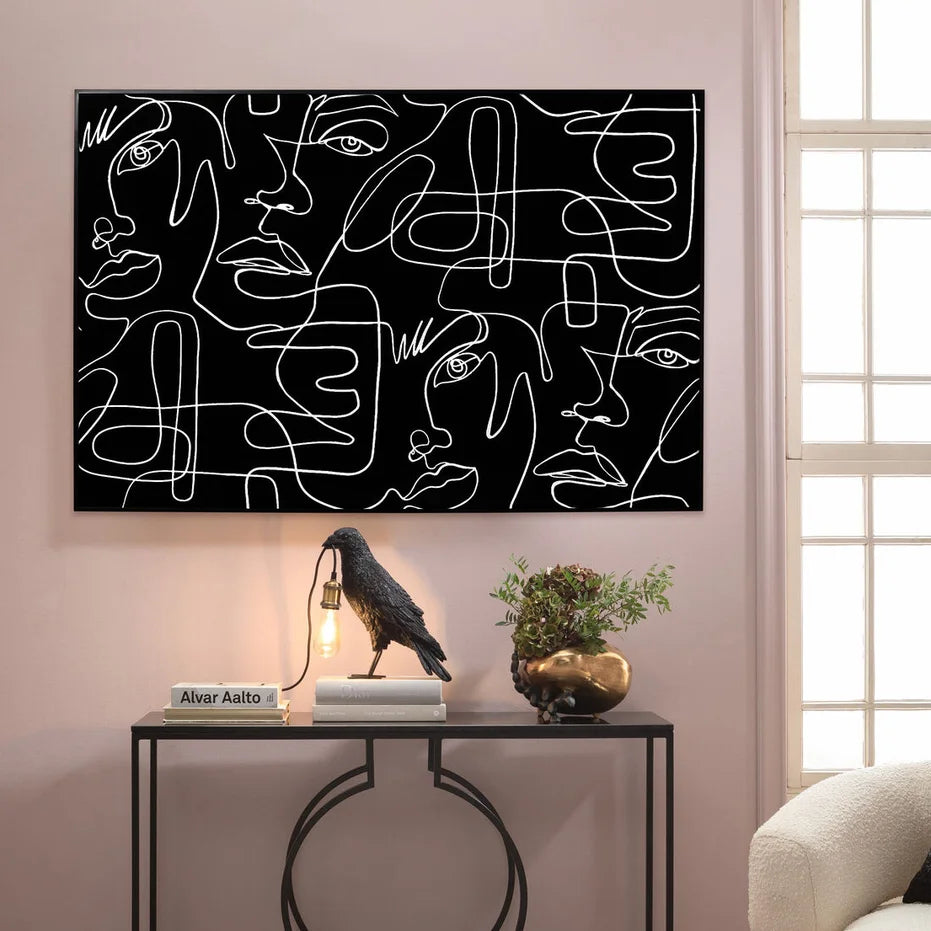 QUADRO INCORNICIATO FACCIA ARTE DRAWING 150X100CM NERO E BIANCO